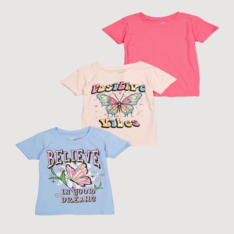 Girls Positive Vibes Butterfly Graphic Tees 3 Pack