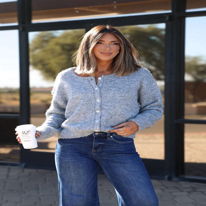 Lucille Grey Button Down Sweater Cardigan