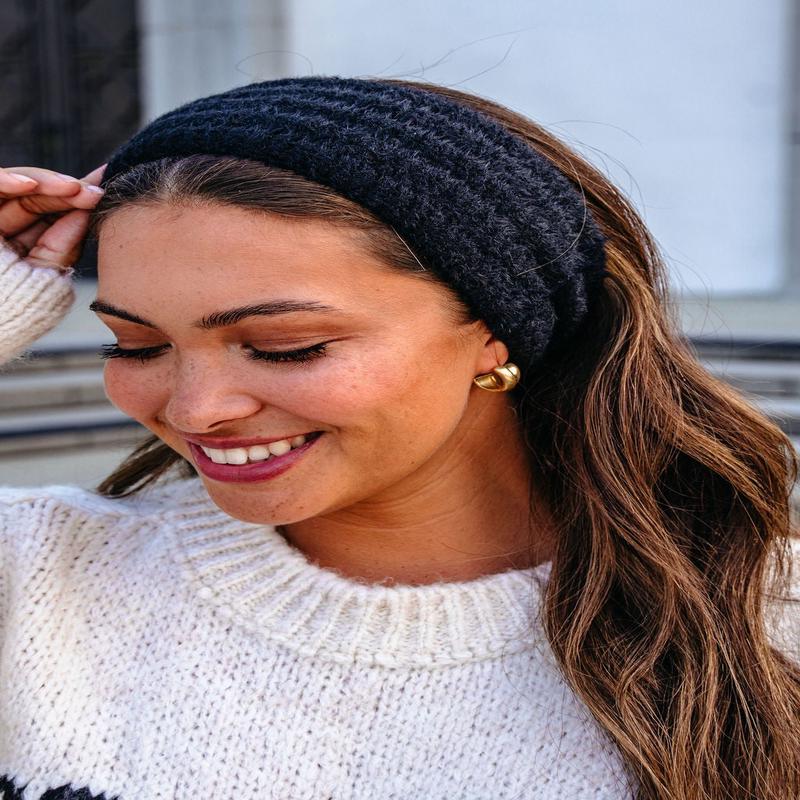 Black Fuzzy Soft Cable Knit Headband