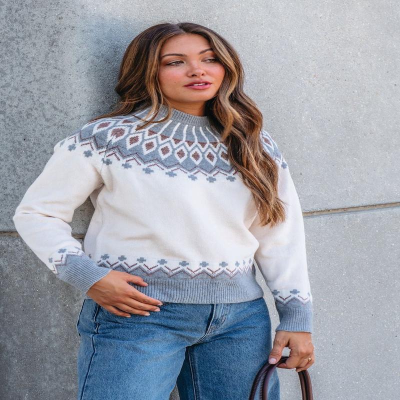 Cream and Grey Aztec Print Sweater