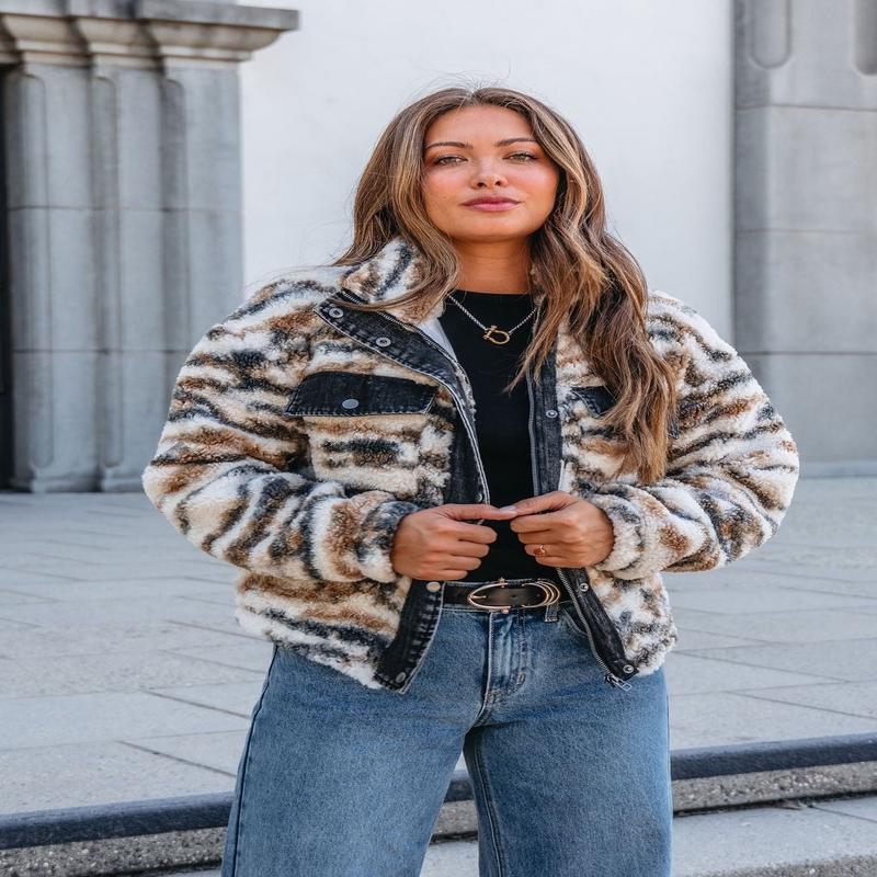 Thread and Supply Cream Multi Print Sherpa Jacket