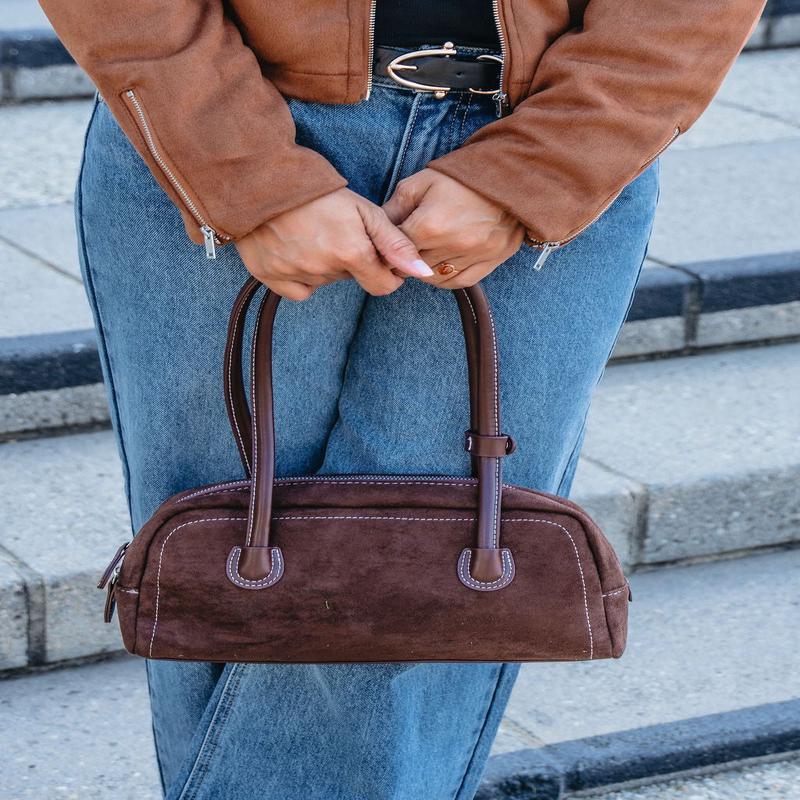 Dark Brown Faux Suede Baguette Bag