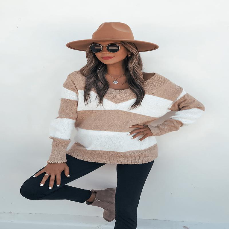 Tan and Ivory Striped Sweater