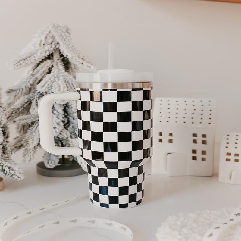 Black Checkered Stainless Steel Tumbler