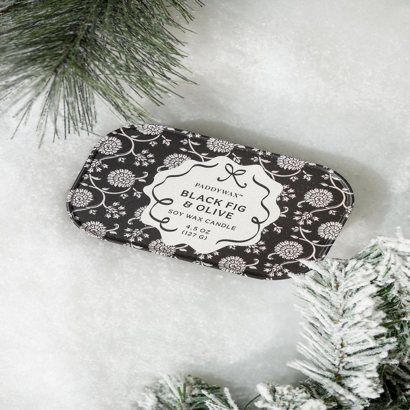 Black Fig & Olive Print Tin Soy Candle