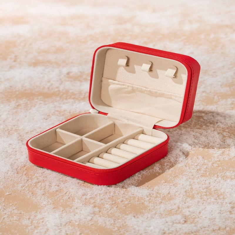 Portable Red Leather Jewelry Box