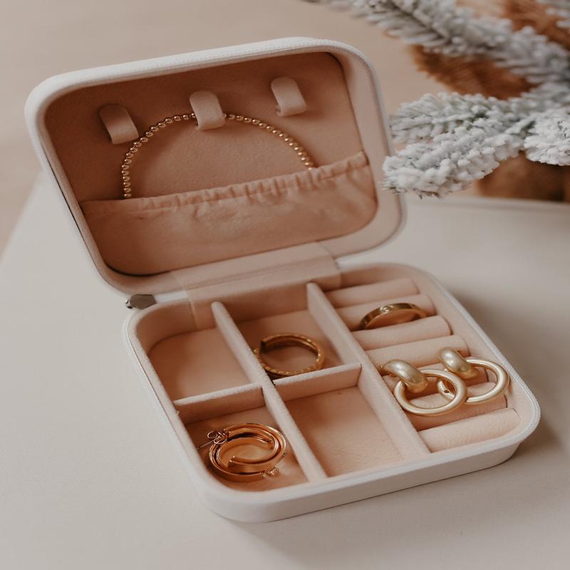 Portable White Leather Jewelry Box