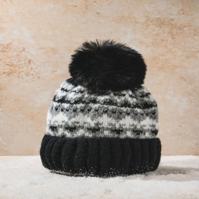 Black Aztec Pom Beanie