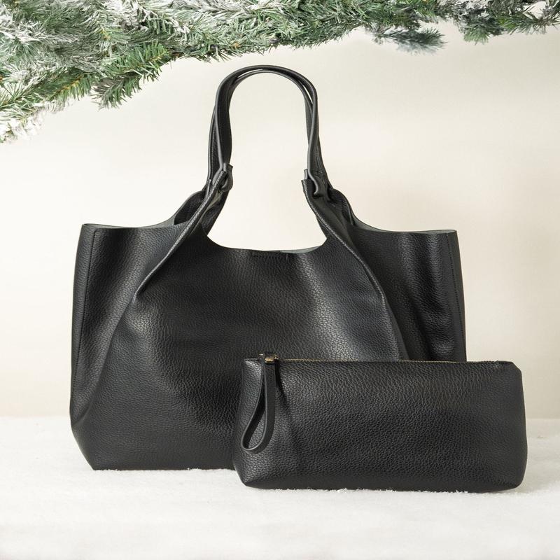 Black Maeve Pebbled Leather Tote Bag