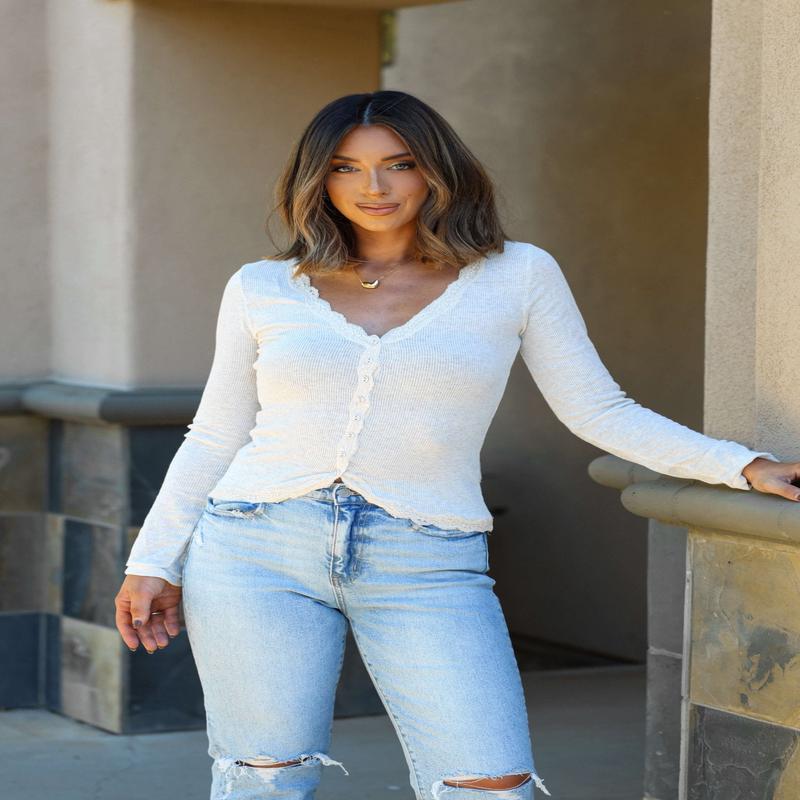 Free People Oatmeal Big Love Ribbed Top