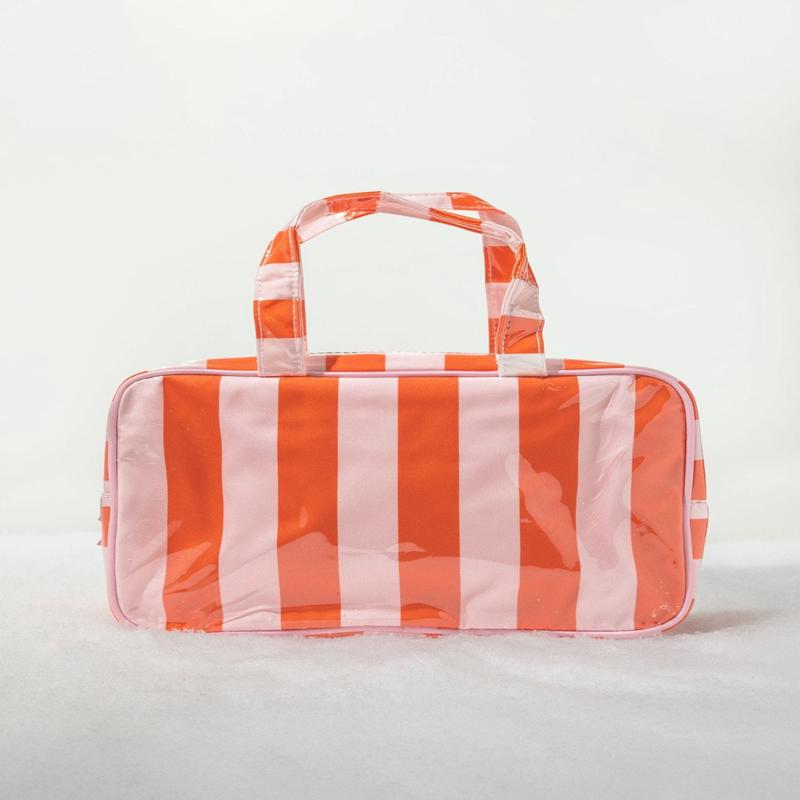 Red and Pink Striped Travel Cosmetic Bag