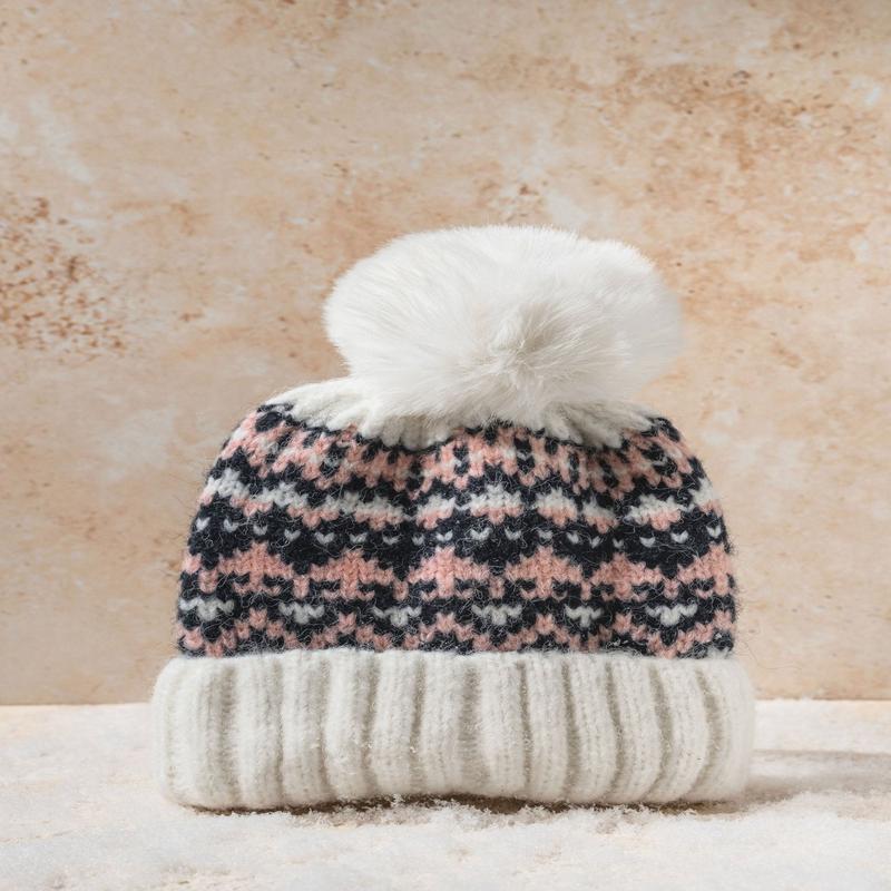 White Aztec Pom Beanie