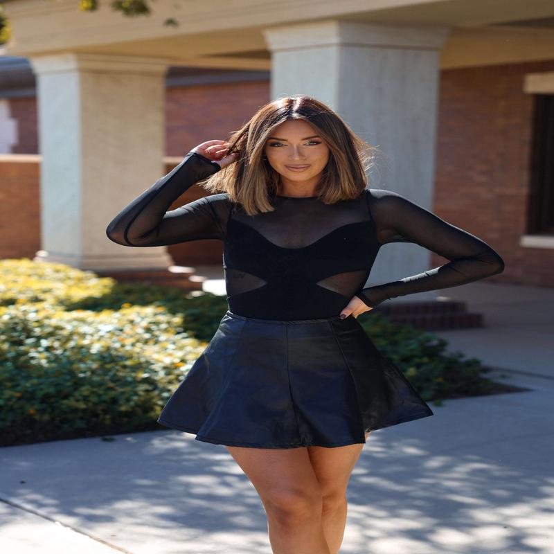 Black Faux Leather Pleated Mini Skirt