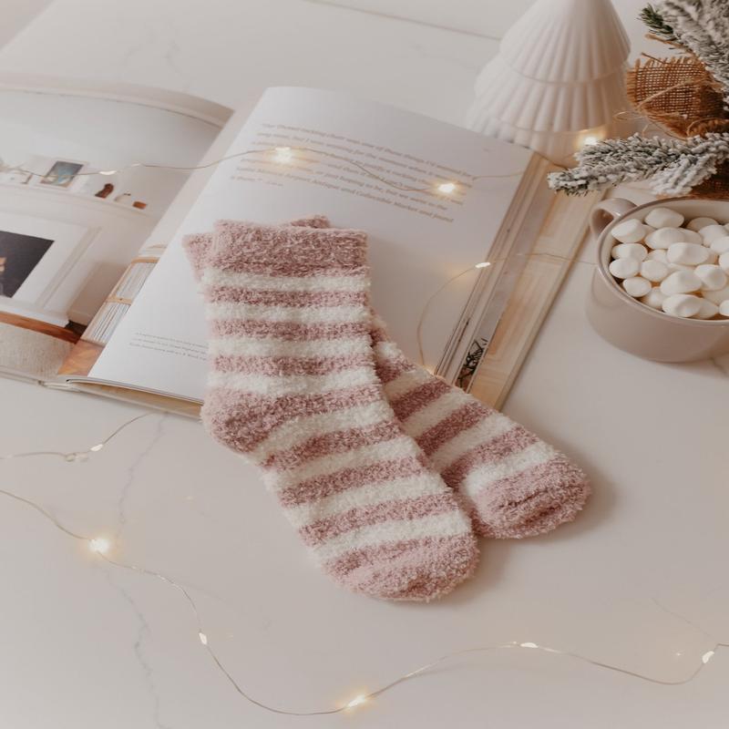 Comfy Cozy Striped Fuzzy Socks - PINK