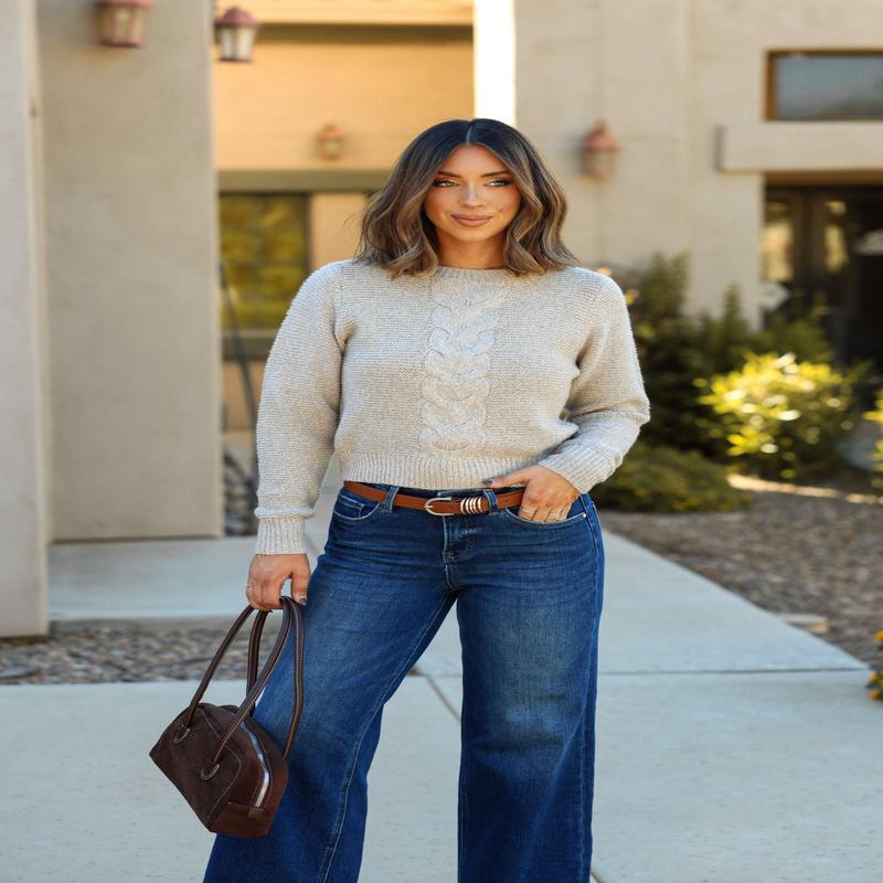 Kylie Mocha Cable Knit Sweater