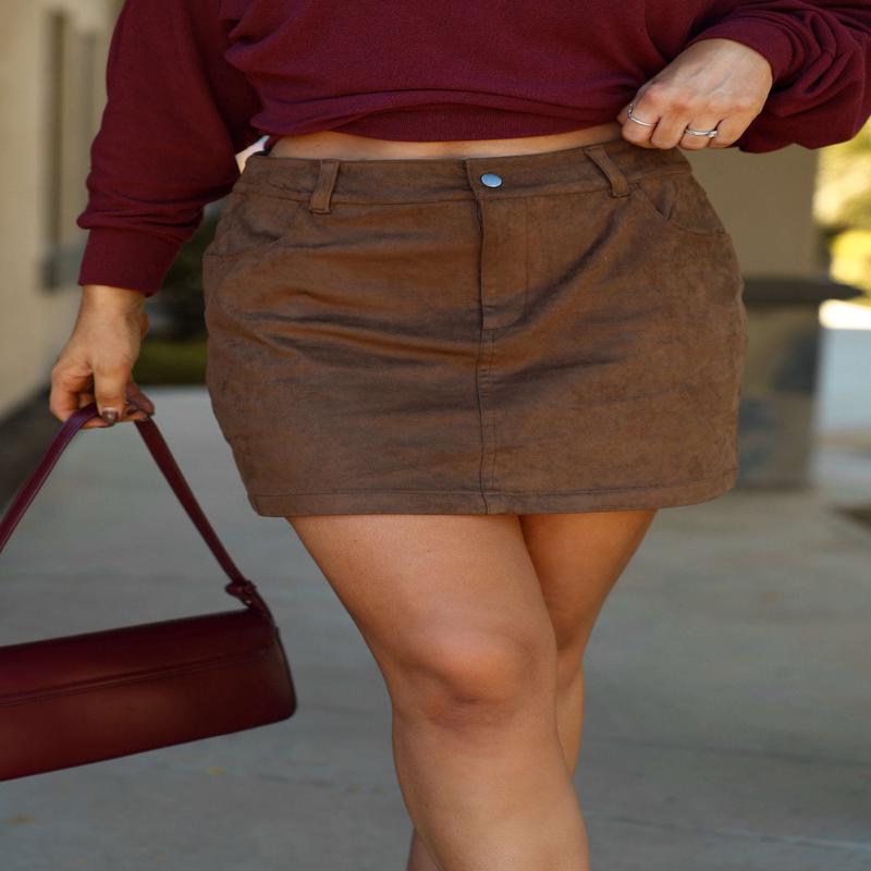 Thread & Supply Brown Faux Suede Mini Skirt