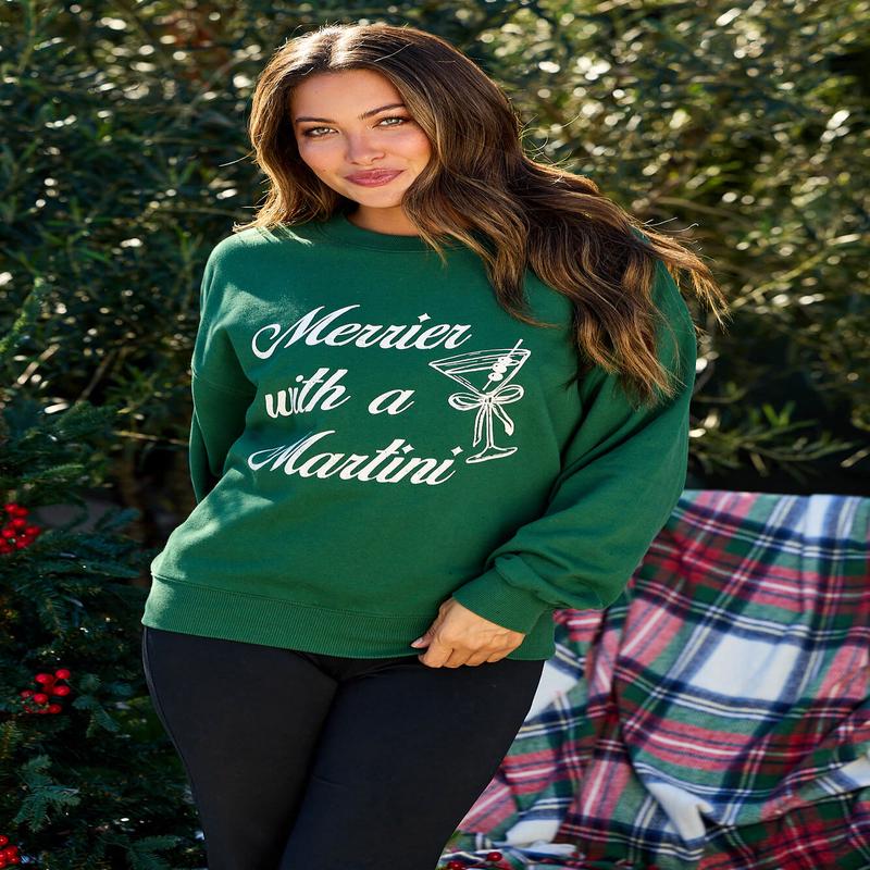 Merrier With A Martini Graphic Sweatshirt - Green