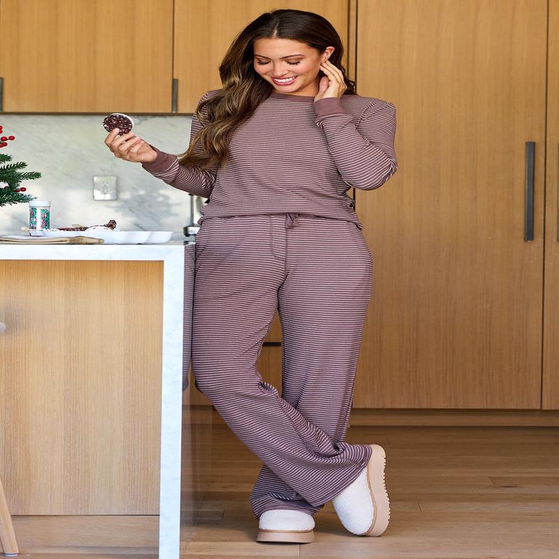 Mocha Striped Long Sleeve Thermal Top