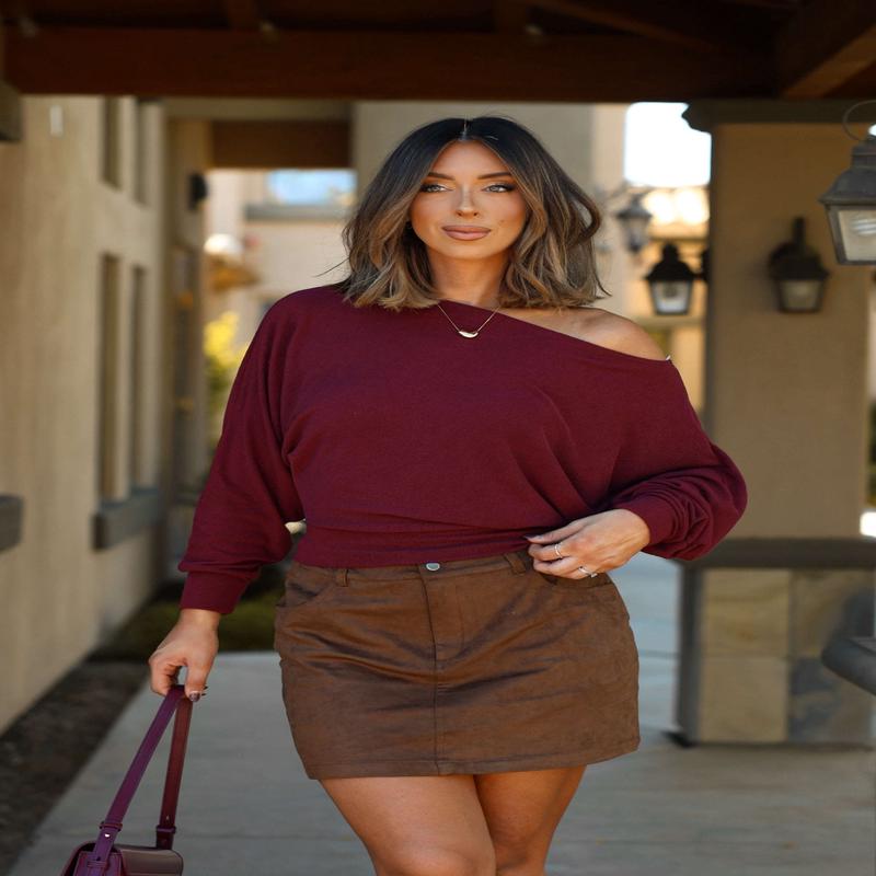 Wine Off The Shoulder Crepe Top