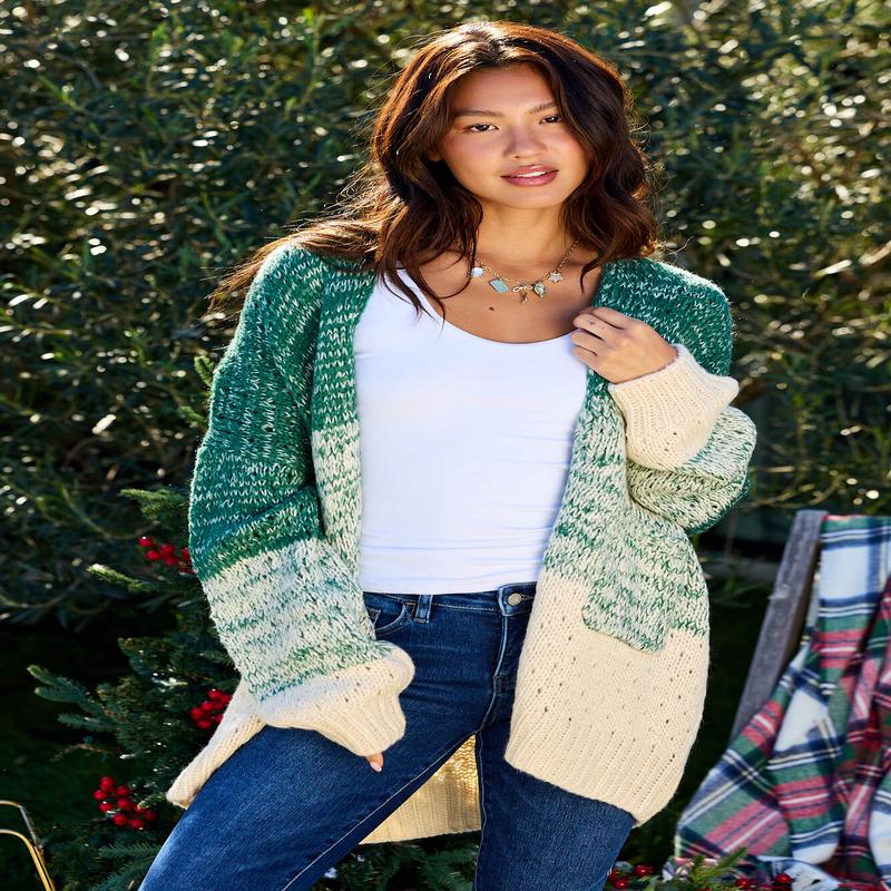 Green Ombre Open Front Cardigan