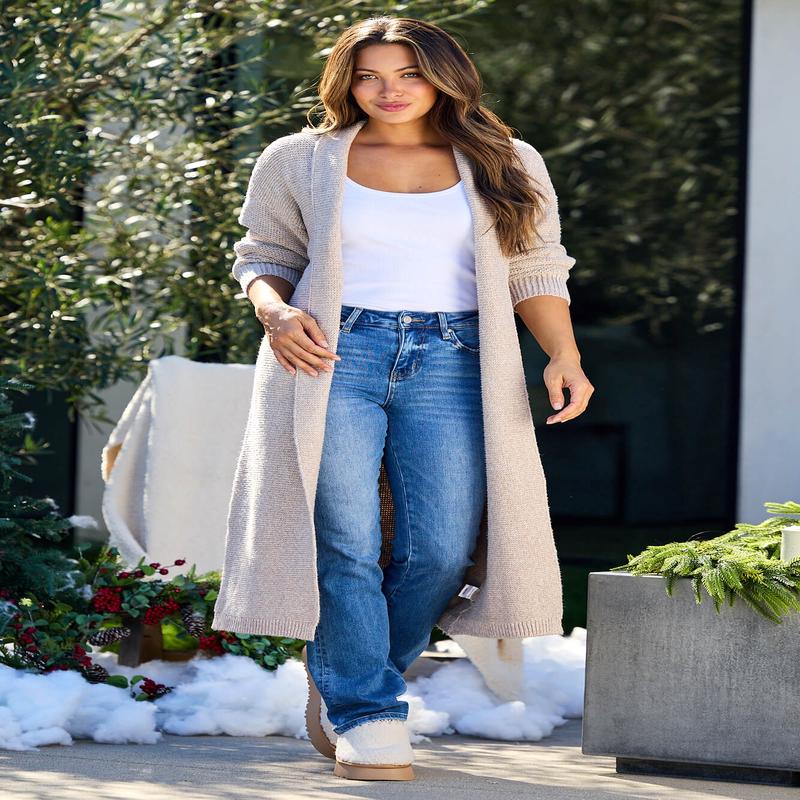 Light Taupe Open Front Long Cardigan