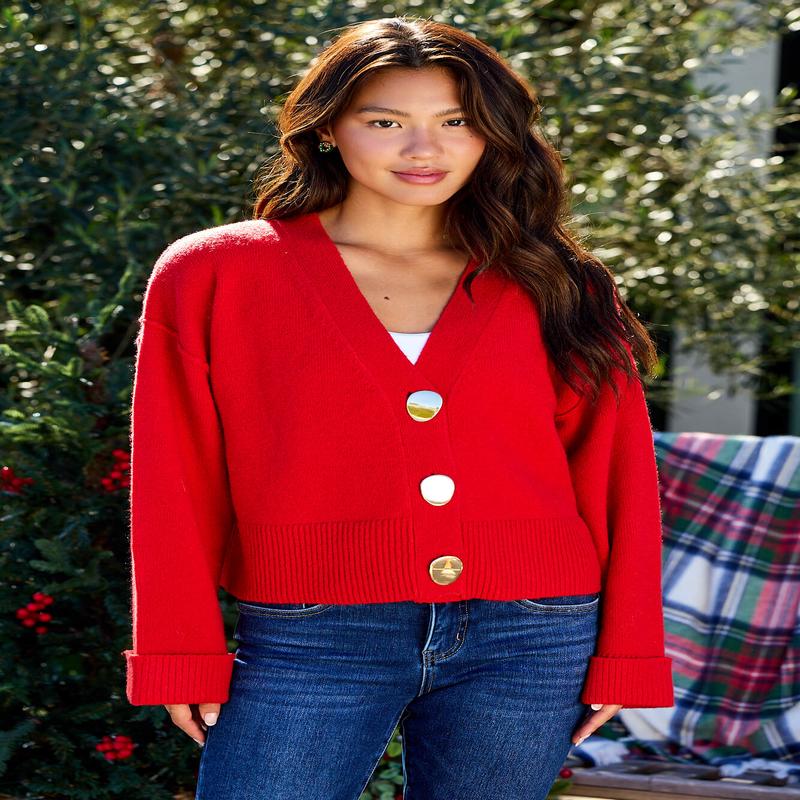 Red Button Down Sweater Cardigan