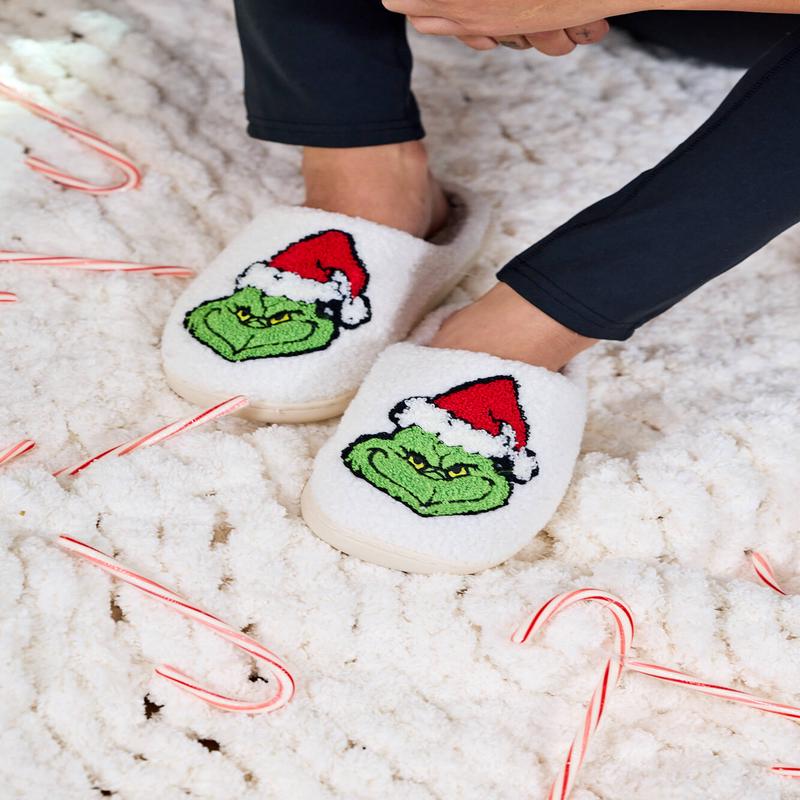 Cream Grinch Plush Slippers