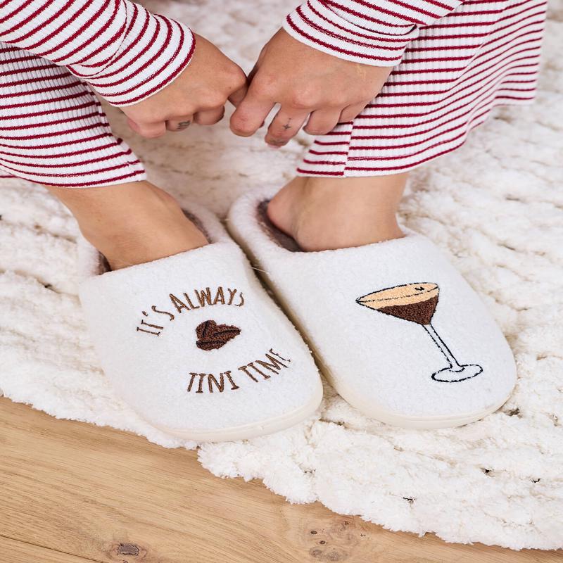 Cream Martini Plush Slippers