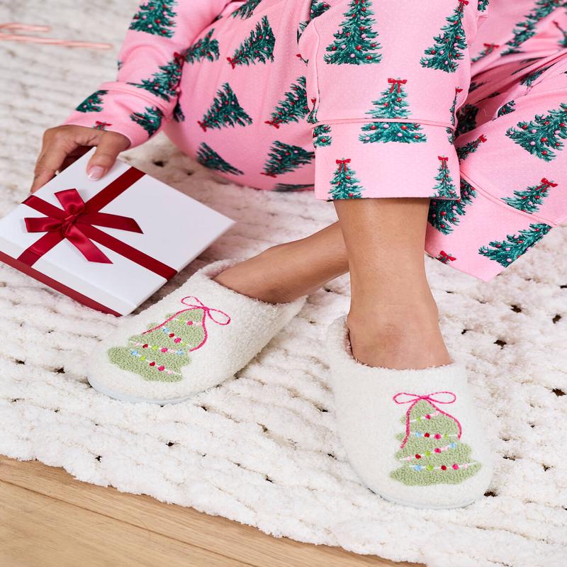 MIA Cozy Cream Christmas Tree Slippers