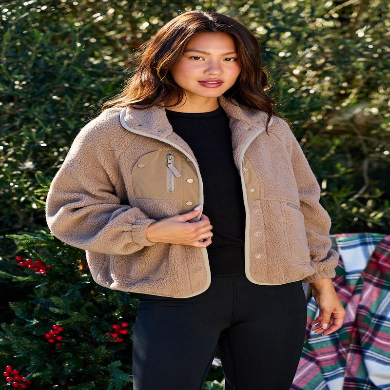 Taupe Button Down Sherpa Jacket