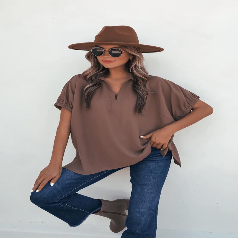 Ellis Camel Split Collared Top