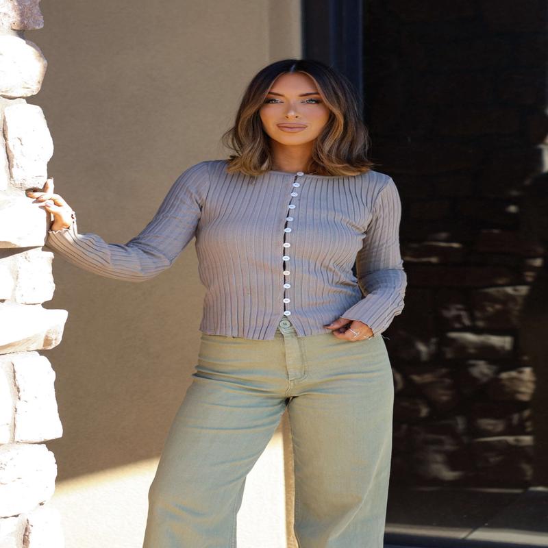 Free People Tilly Taupe Long Sleeve Top