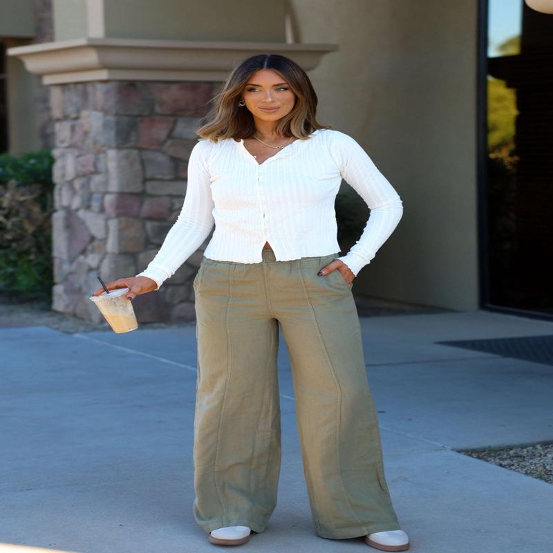 Thread and Supply Olive Linen Wide Leg Pants