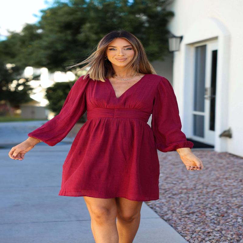 Vanessa Burgundy Ruched Mini Dress