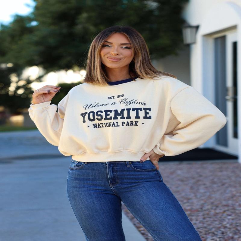 Cream Yosemite Graphic Crewneck Pullover