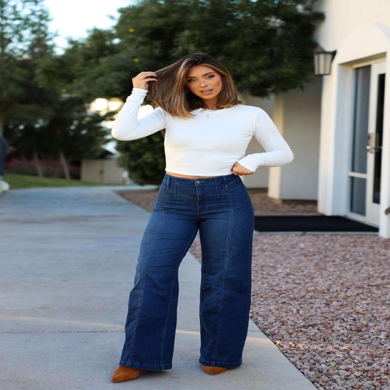 Free People Dark Wash Libre Wide Leg Jeans