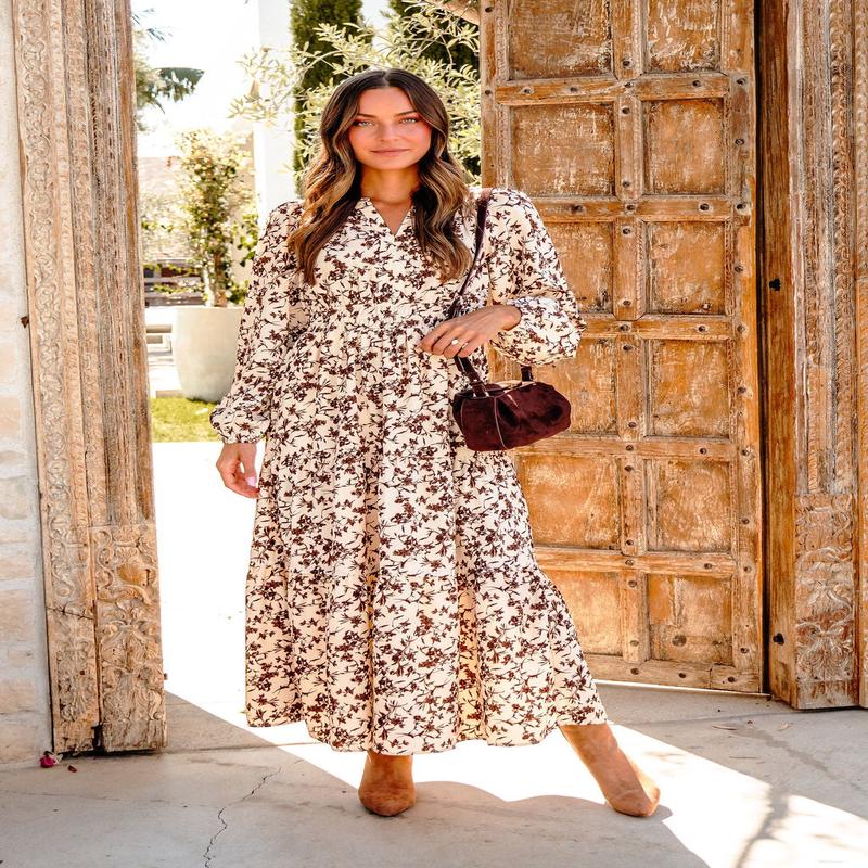 Cream Multi Floral Print Tiered Midi Dress
