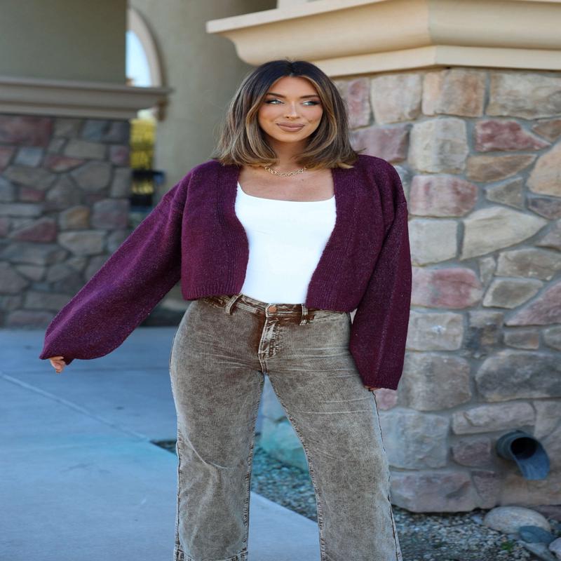 Dark Cherry Open Front Cardigan