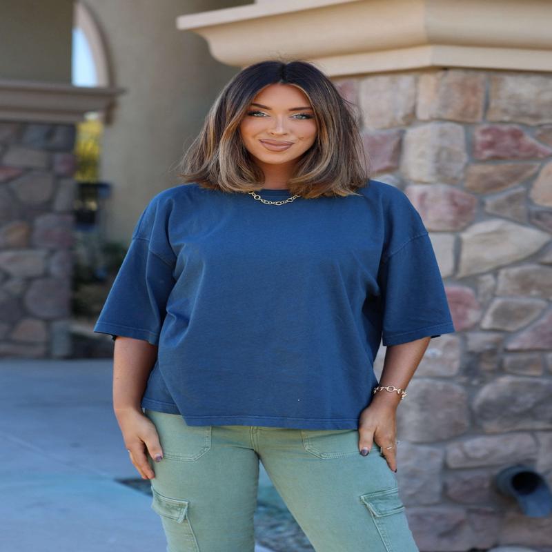 Free People Navy Perfect Oversized Tee