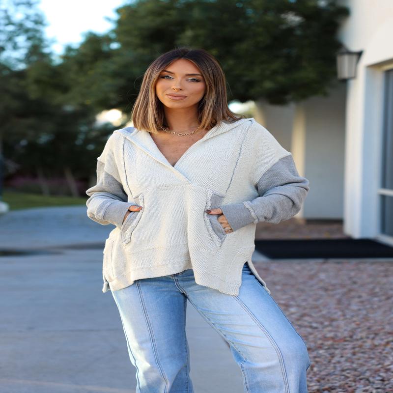 Heather Grey Slouchy Hooded Sweatshirt