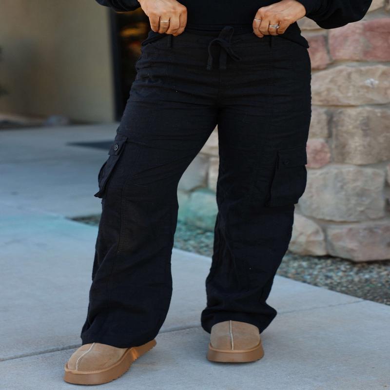 Risen Black Wide Leg Cargo Pants