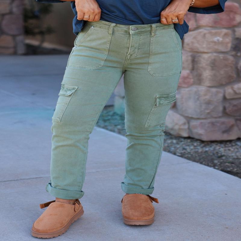 Risen Olive Straight Leg Cargo Pants