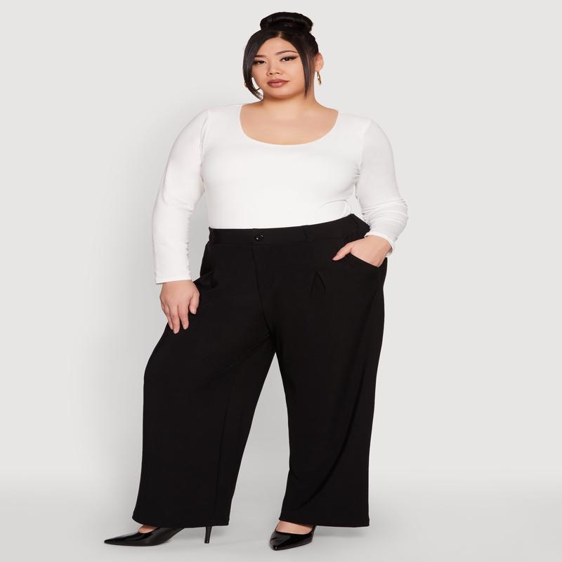 Plus Size High Waist Wide Leg Trousers