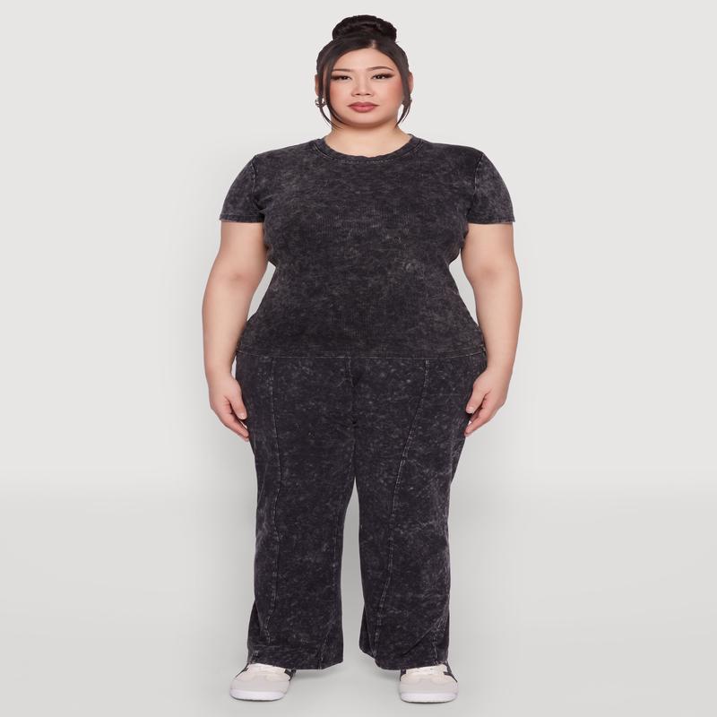 Plus Size Mineral Wash Pintuck Pants