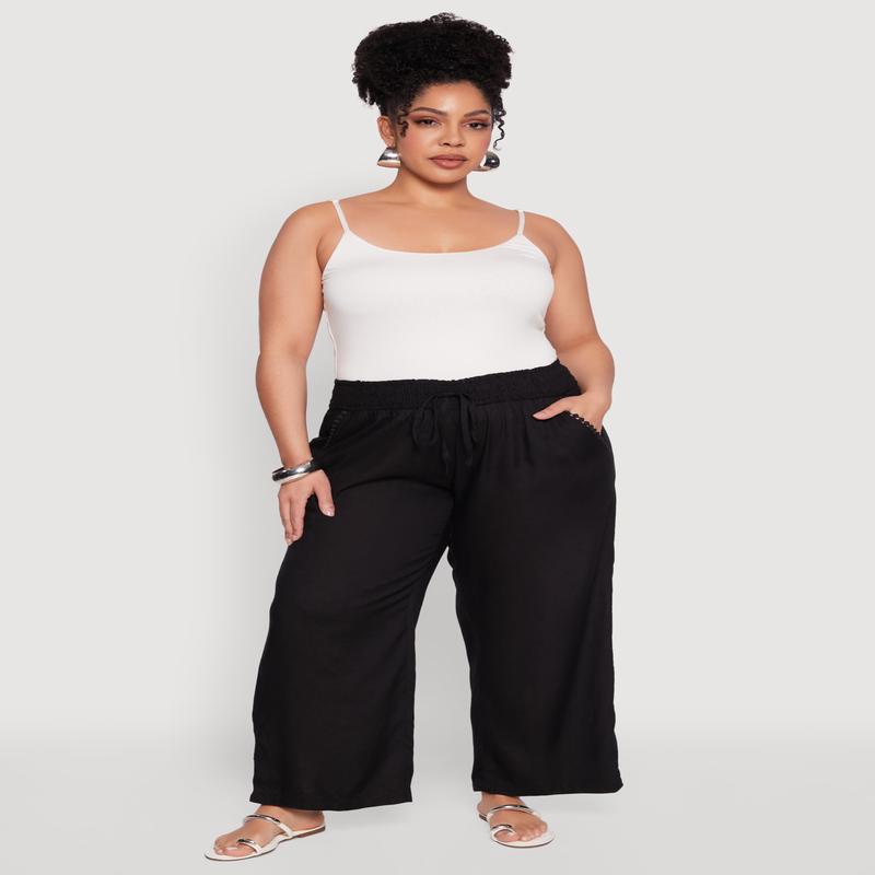 Plus Size Smocked Waist Palazzo Pants