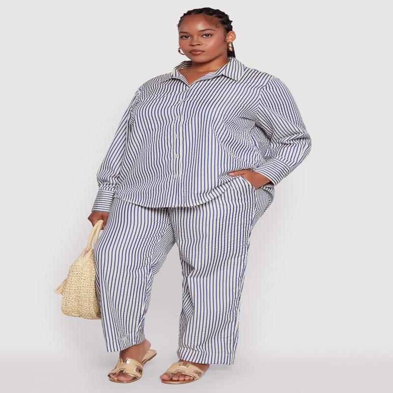 Plus Size Striped High Waisted Palazzo Pants