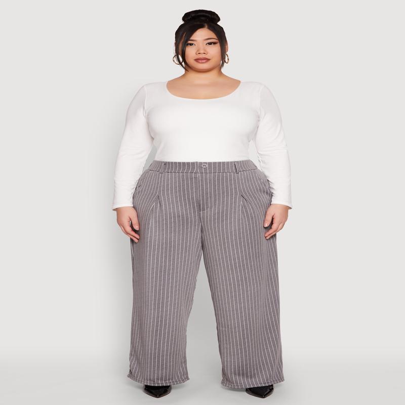 Plus Size Striped Wide Leg Pants