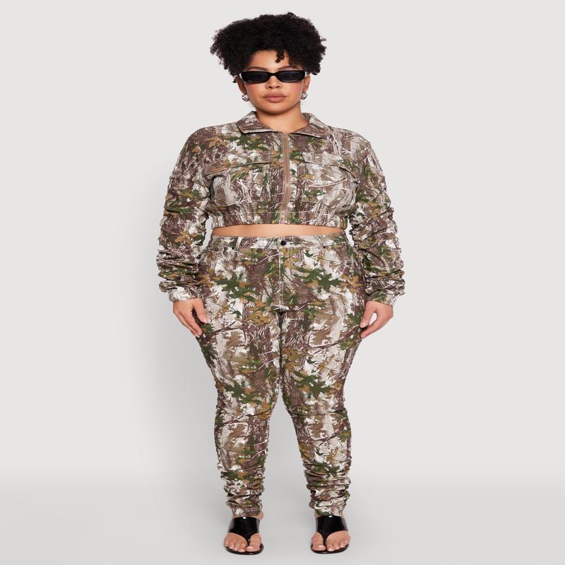 Plus Size Printed Pattern Stacked Pants