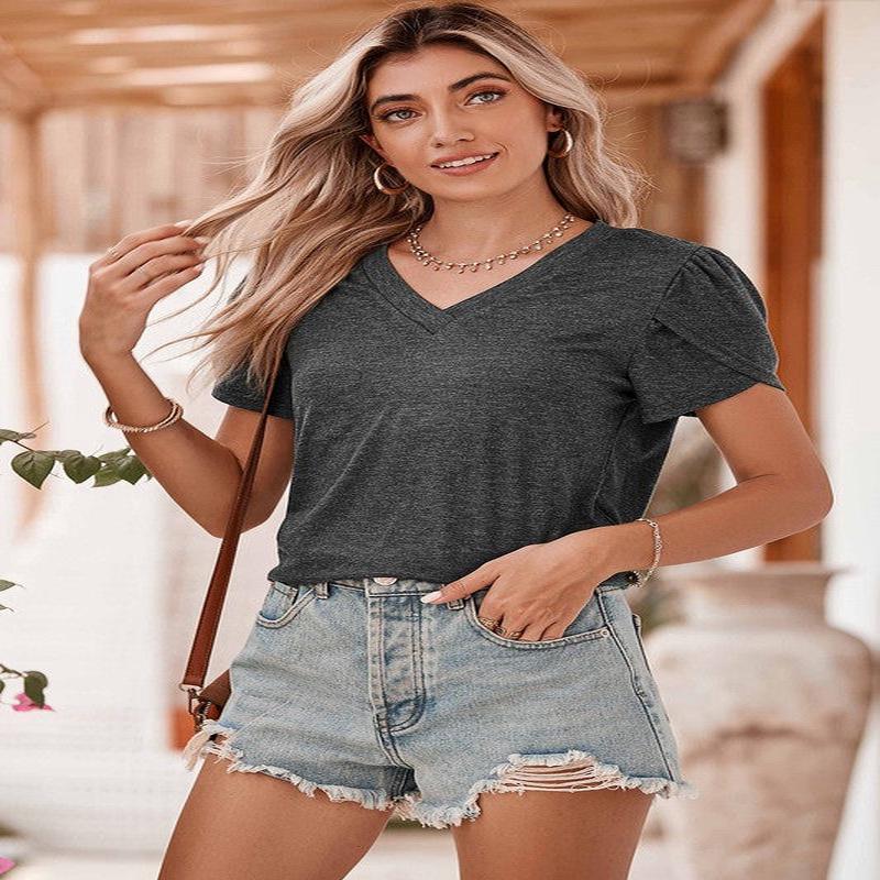 Petal Sleeve V Neck T-Shirt *Online Only*