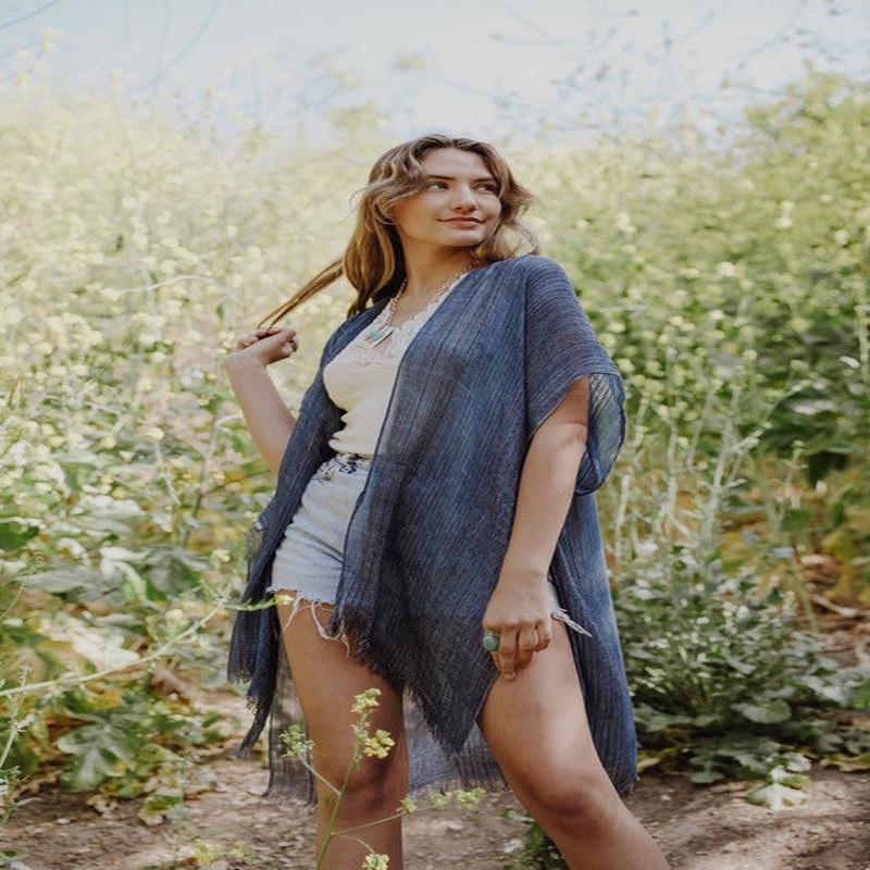 Lightweight Frayed Trim Kimono *Online Only*